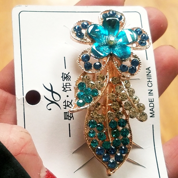 NWT Teal/Multi-Colored Rhinestones FLOWER Hair Barrette! - Picture 6 of 14